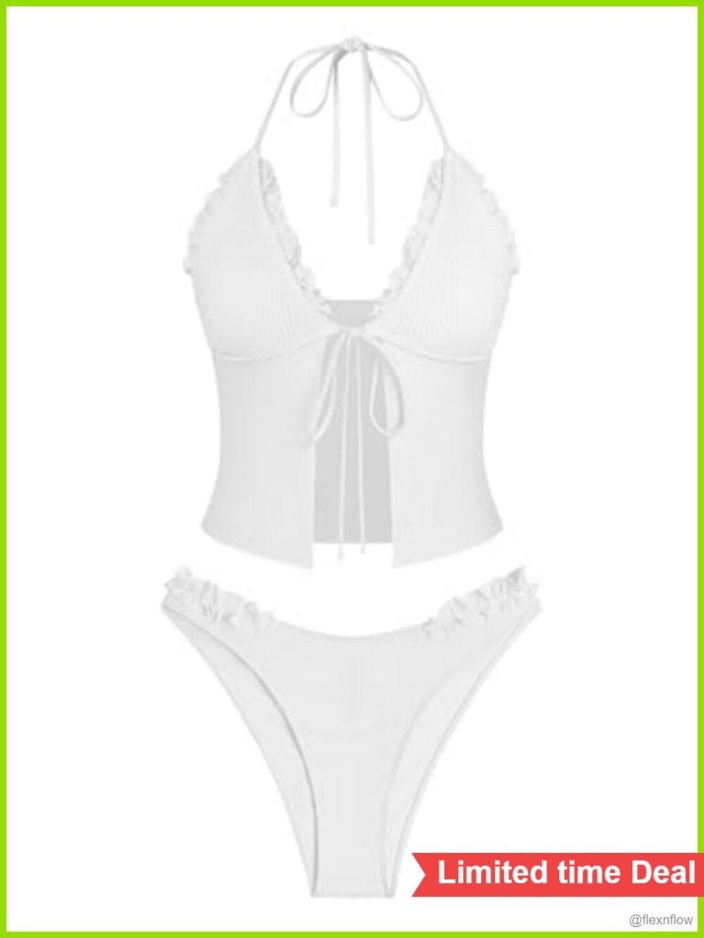 Tankini Swimsuits for Women Smocked Ruffles Tie Front Tummy Control